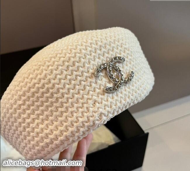 New Fashion Chanel Knit Beret Hat with Strass CC 1019017 White 2024