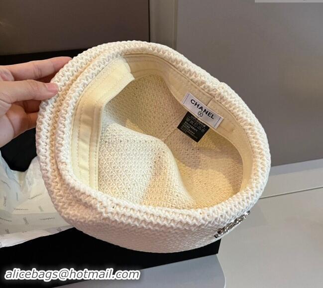 New Fashion Chanel Knit Beret Hat with Strass CC 1019017 White 2024