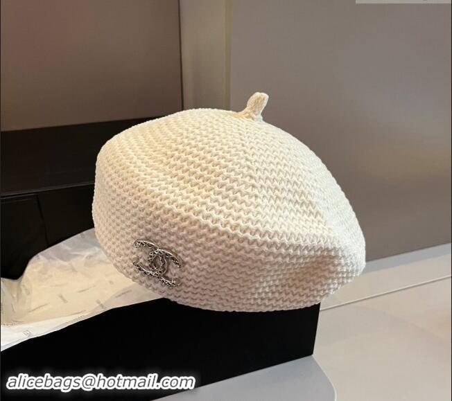 New Fashion Chanel Knit Beret Hat with Strass CC 1019017 White 2024