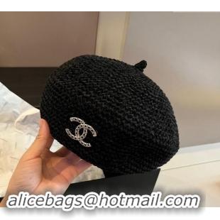 Super Quality Chanel Knit Beret Hat with Strass CC 1019017 Black 2024