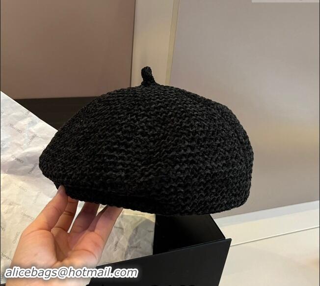 Super Quality Chanel Knit Beret Hat with Strass CC 1019017 Black 2024