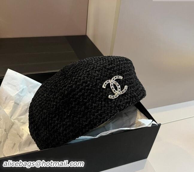 Super Quality Chanel Knit Beret Hat with Strass CC 1019017 Black 2024