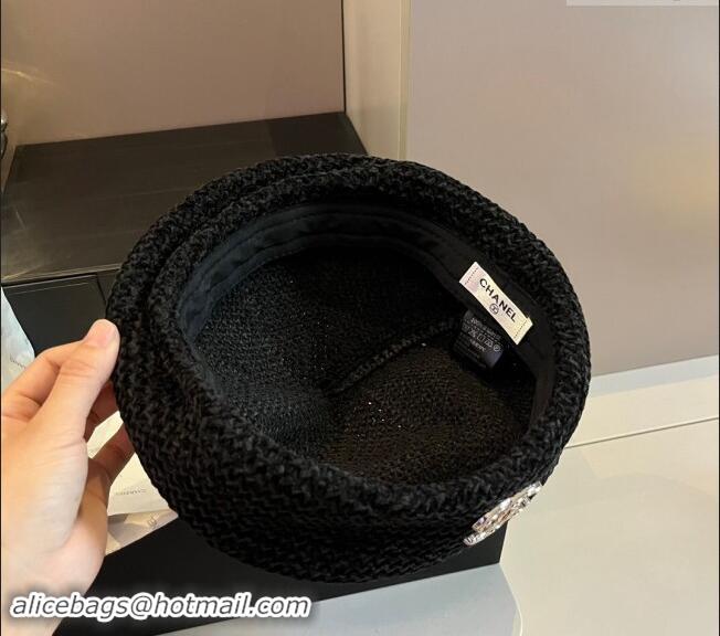 Super Quality Chanel Knit Beret Hat with Strass CC 1019017 Black 2024