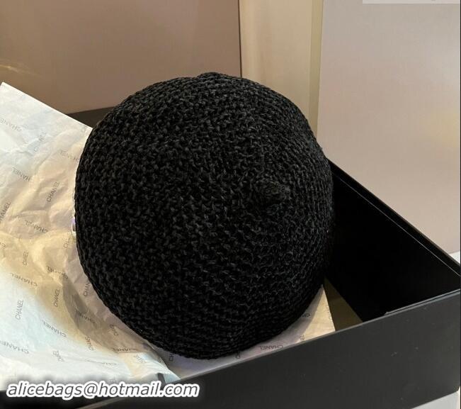 Super Quality Chanel Knit Beret Hat with Strass CC 1019017 Black 2024