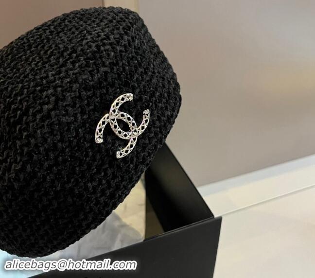 Super Quality Chanel Knit Beret Hat with Strass CC 1019017 Black 2024