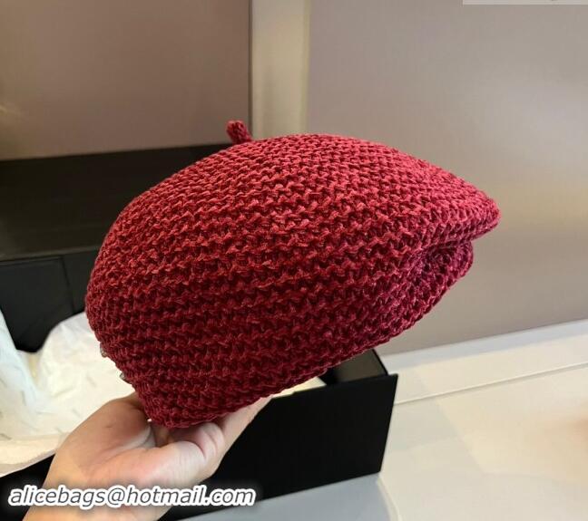 Best Price Chanel Knit Beret Hat with Strass CC 1019017 Red 2024