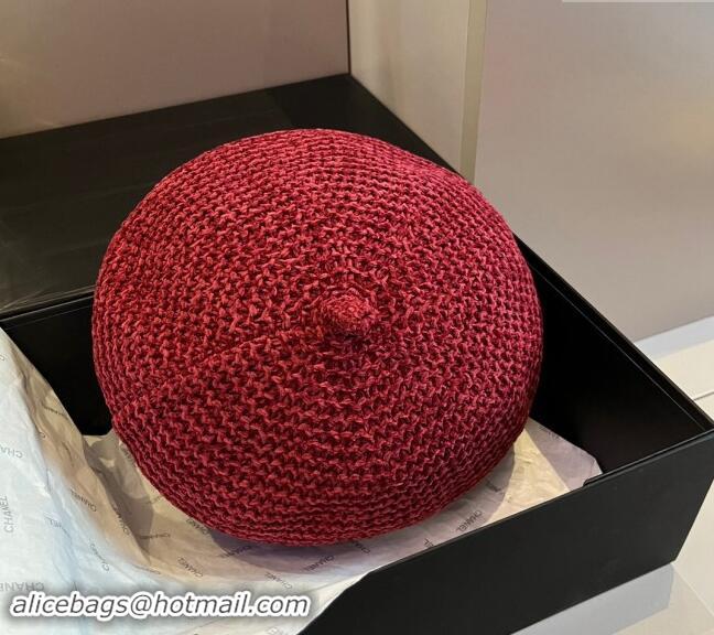 Best Price Chanel Knit Beret Hat with Strass CC 1019017 Red 2024