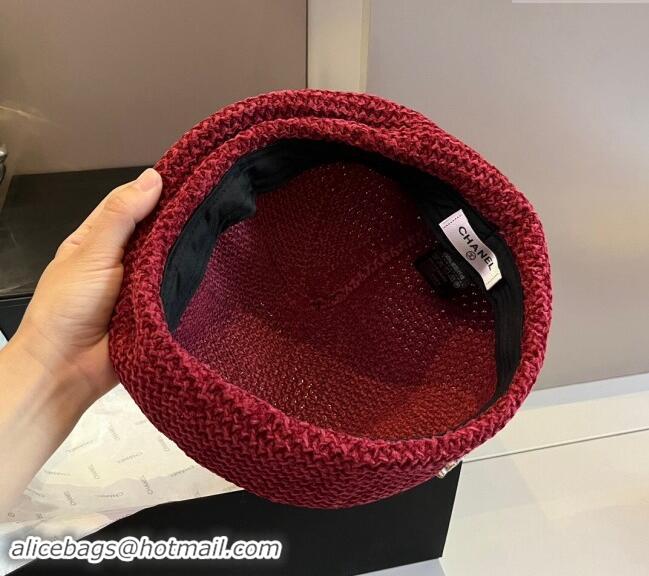 Best Price Chanel Knit Beret Hat with Strass CC 1019017 Red 2024