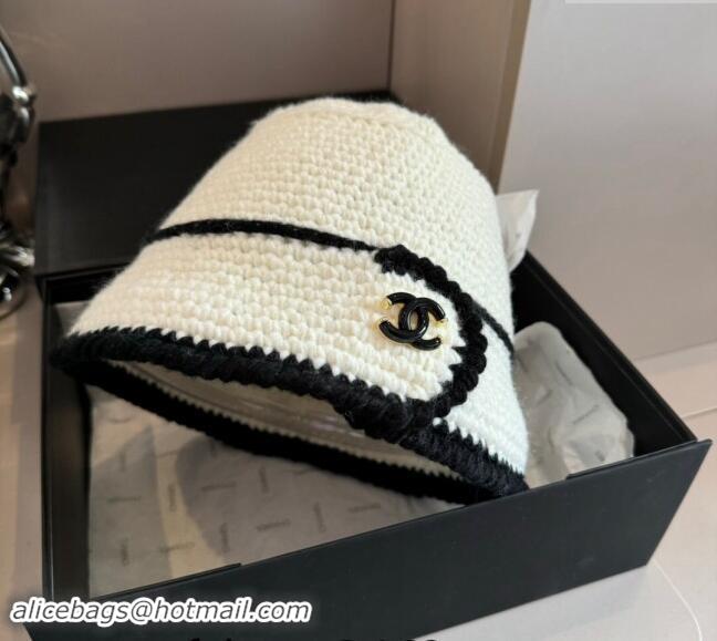 Buy Classic Chanel Knit Bucket Hat 1019018 White 2024