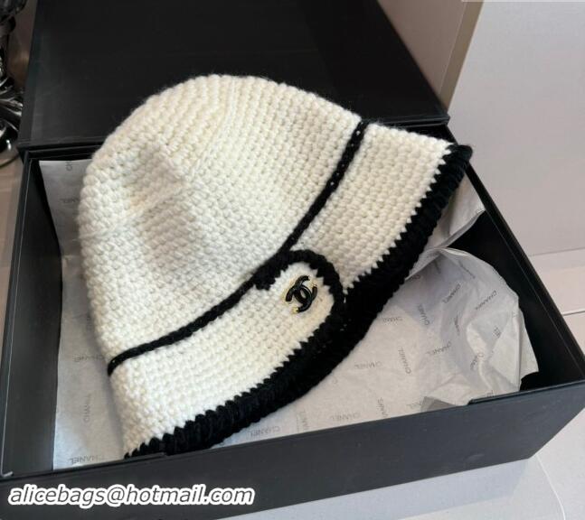 Buy Classic Chanel Knit Bucket Hat 1019018 White 2024