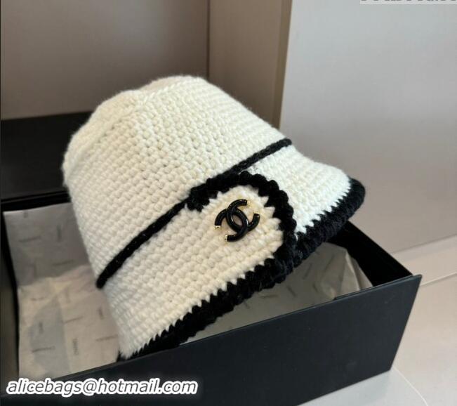 Buy Classic Chanel Knit Bucket Hat 1019018 White 2024