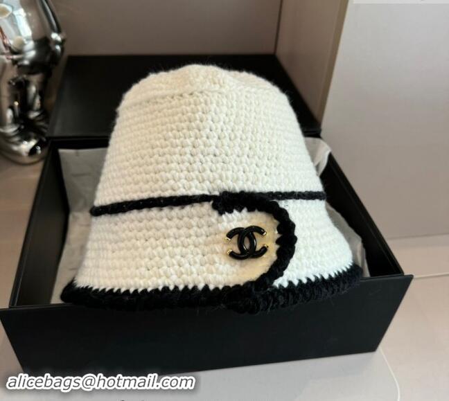 Buy Classic Chanel Knit Bucket Hat 1019018 White 2024