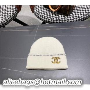 Low Cost Chanel Knit Hat with Metal CC 1019025 White 2024