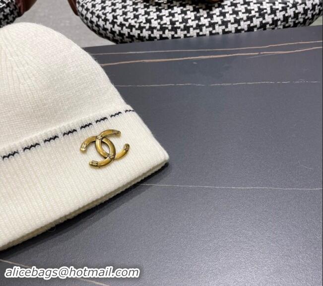 Low Cost Chanel Knit Hat with Metal CC 1019025 White 2024