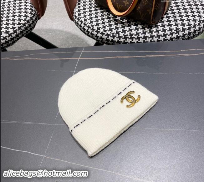 Low Cost Chanel Knit Hat with Metal CC 1019025 White 2024