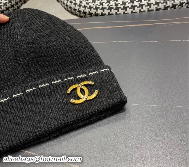 Shop Discount Chanel Knit Hat with Metal CC 1019025 Black 2024