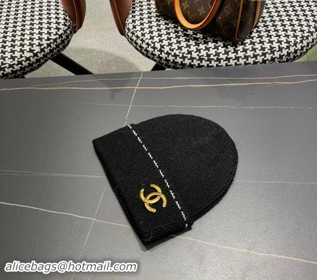 Shop Discount Chanel Knit Hat with Metal CC 1019025 Black 2024