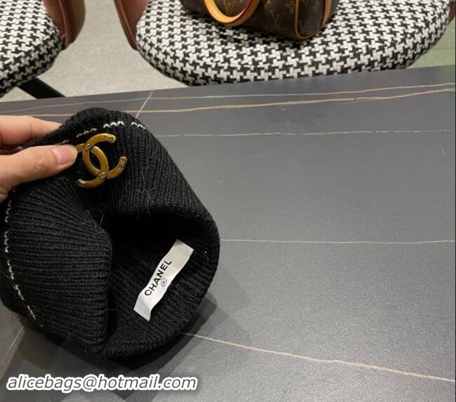 Shop Discount Chanel Knit Hat with Metal CC 1019025 Black 2024