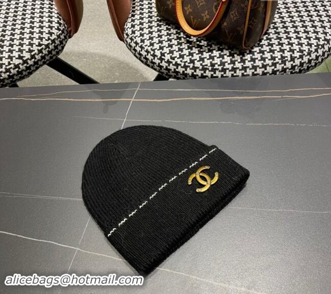 Shop Discount Chanel Knit Hat with Metal CC 1019025 Black 2024