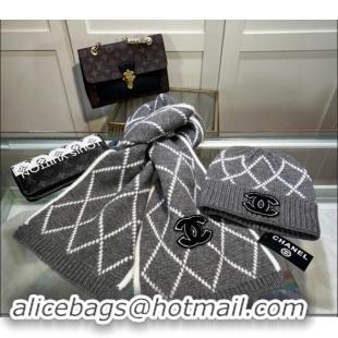 Best Price Chanel Chevron Long Scarf and Hat Set CH102111 Grey 2024