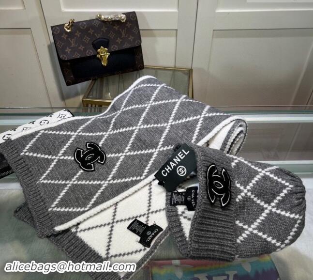 Best Price Chanel Chevron Long Scarf and Hat Set CH102111 Grey 2024