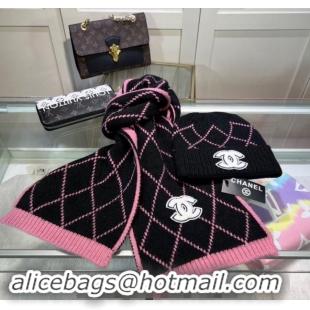 Good Taste Chanel Chevron Long Scarf and Hat Set CH102111 Pink/Black 2024