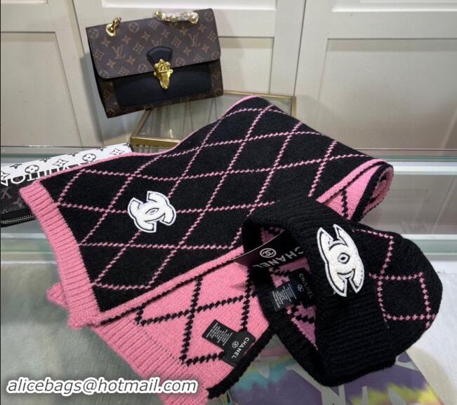 Good Taste Chanel Chevron Long Scarf and Hat Set CH102111 Pink/Black 2024