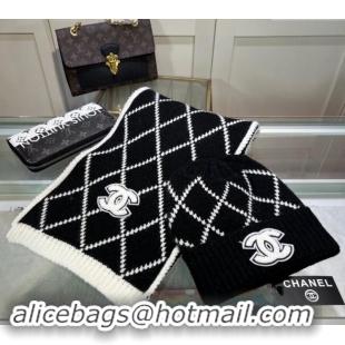 Cheapest Chanel Chevron Long Scarf and Hat Set CH102111 Black/White 2024