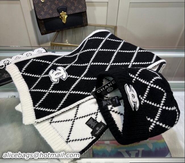 Cheapest Chanel Chevron Long Scarf and Hat Set CH102111 Black/White 2024