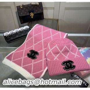 Most Popular Chanel Chevron Long Scarf and Hat Set CH102111 Pink/White 2024