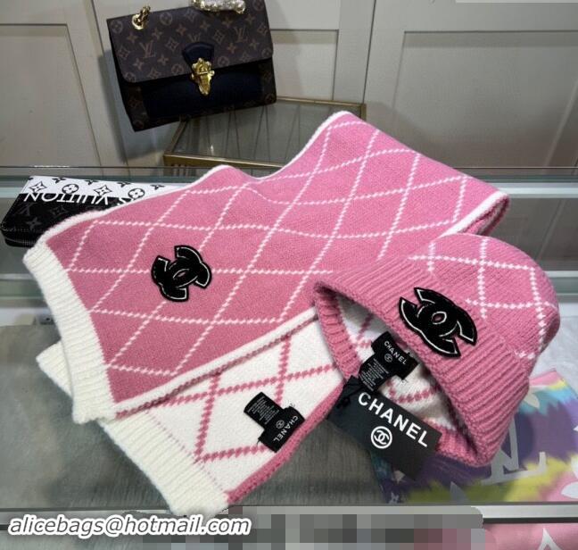 Most Popular Chanel Chevron Long Scarf and Hat Set CH102111 Pink/White 2024