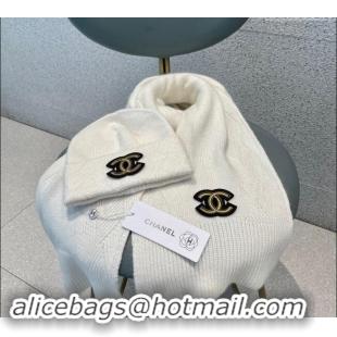 Best Price Chanel Cashmere Knit Long Scarf and Hat Set CH102112 White 2024