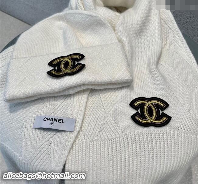 Best Price Chanel Cashmere Knit Long Scarf and Hat Set CH102112 White 2024