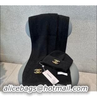 Luxury Cheap Chanel Cashmere Knit Long Scarf and Hat Set CH102112 Black 2024