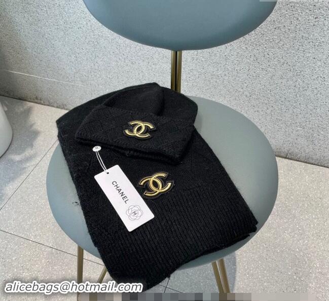 Luxury Cheap Chanel Cashmere Knit Long Scarf and Hat Set CH102112 Black 2024