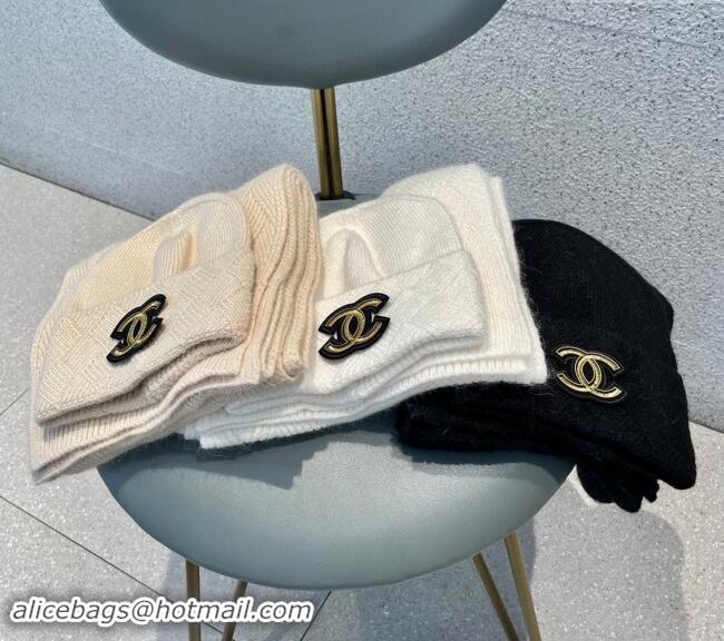 Luxury Cheap Chanel Cashmere Knit Long Scarf and Hat Set CH102112 Black 2024