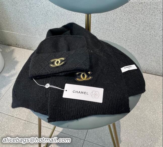 Luxury Cheap Chanel Cashmere Knit Long Scarf and Hat Set CH102112 Black 2024