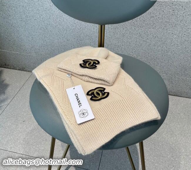 Cheap Design Chanel Cashmere Knit Long Scarf and Hat Set CH102112 Beige 2024