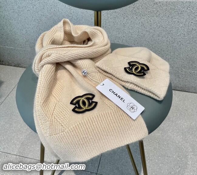 Cheap Design Chanel Cashmere Knit Long Scarf and Hat Set CH102112 Beige 2024