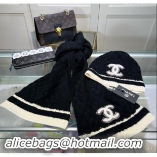 Classic Discount Chanel Long Scarf and Hat Set CH102113 Black 2024