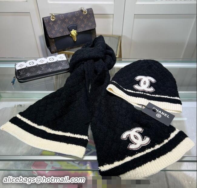 Classic Discount Chanel Long Scarf and Hat Set CH102113 Black 2024