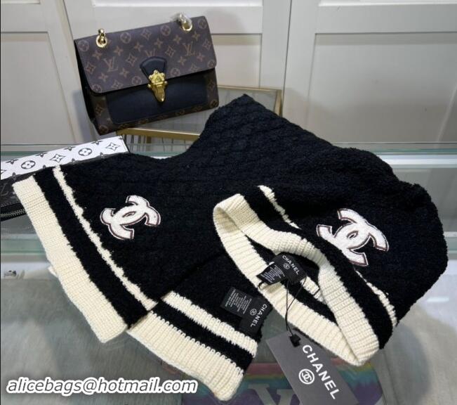 Classic Discount Chanel Long Scarf and Hat Set CH102113 Black 2024