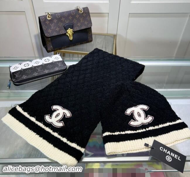 Classic Discount Chanel Long Scarf and Hat Set CH102113 Black 2024