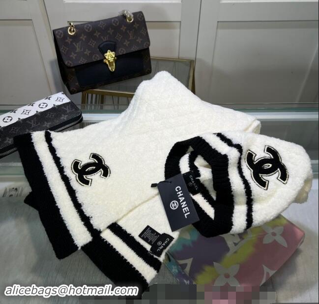 Good Looking Chanel Long Scarf and Hat Set CH102113 White 2024