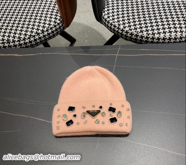 Top Grade Prada Knit Hat with Charm 0111 Peachy Pink 2024