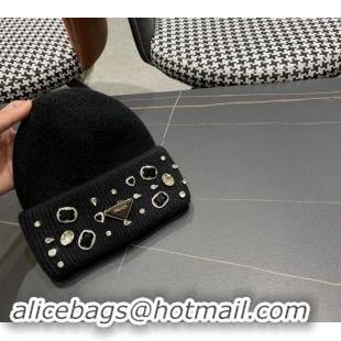 Trendy Design Prada Knit Hat with Charm 0111 Black 2024