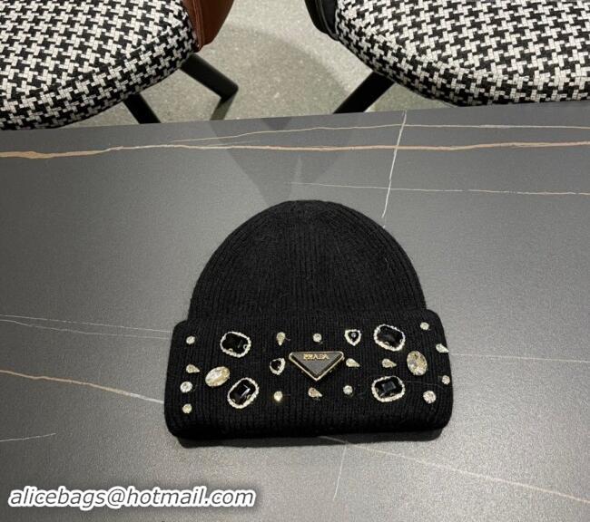 Trendy Design Prada Knit Hat with Charm 0111 Black 2024