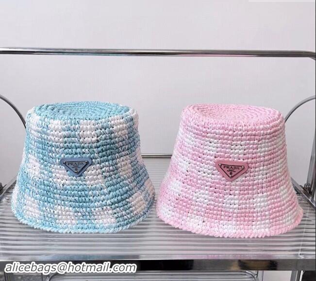 Grade Quality Prada Straw Bucket Hat P0301 ink/Blue 2024