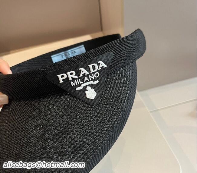 Top Grade Prada Straw Visor Hat 0301 Black 2024