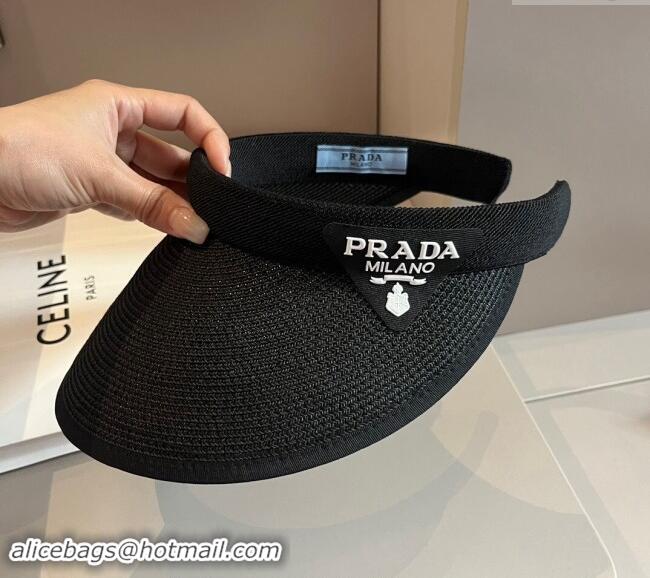 Top Grade Prada Straw Visor Hat 0301 Black 2024